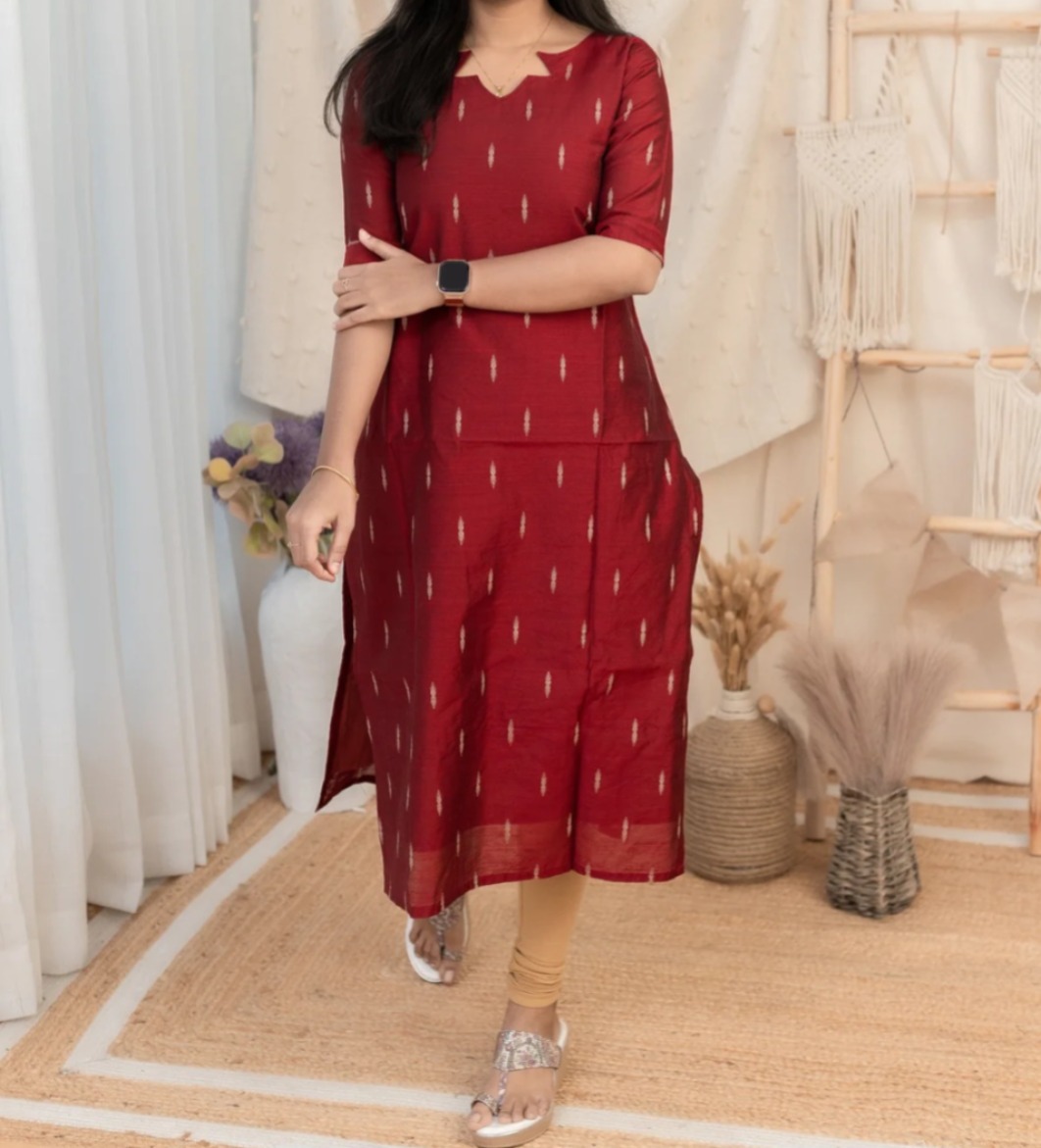 Anbarasi: Silk Cotton Straight Cut Kurti with Pocket | Aarral Women’s Ethnic Wear