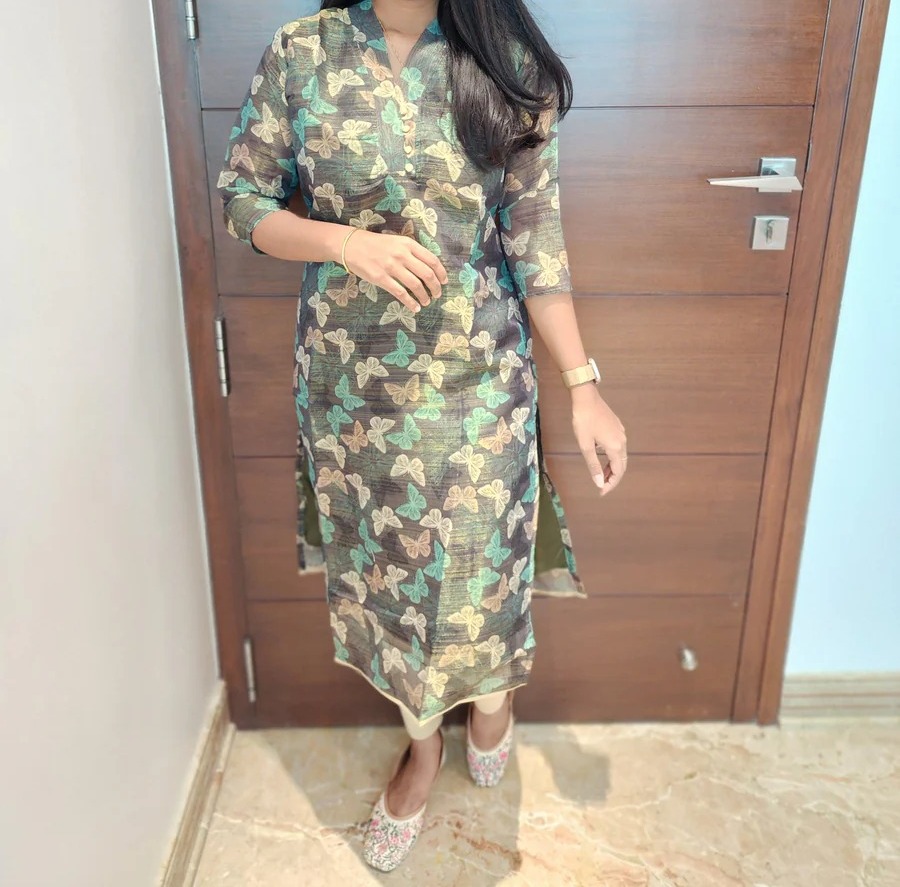 Anbarasi: Elegant Tussar Silk Straight Cut Kurti with Full Lining – Aarral Exclusive