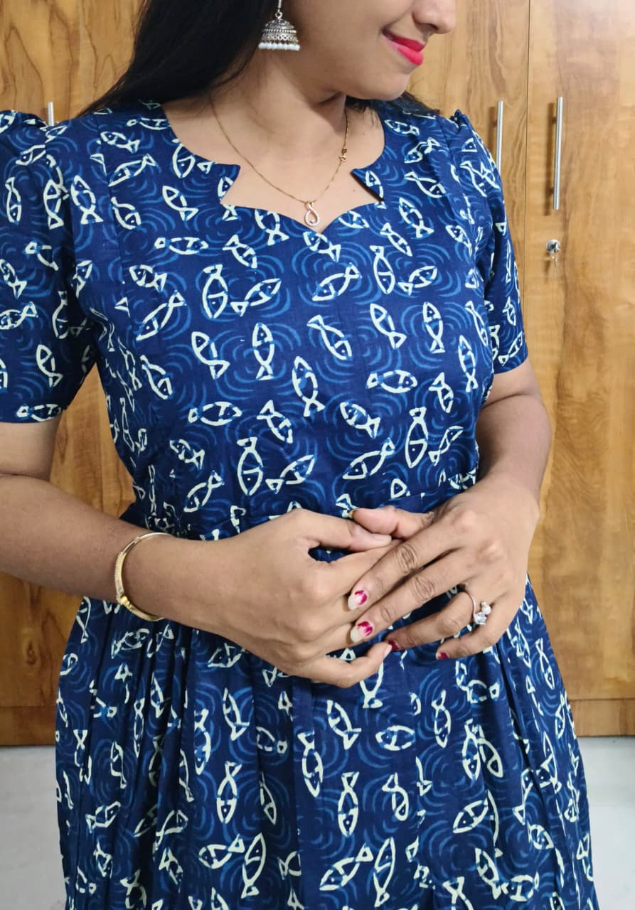 Anbarasi: Pure Cotton 2-Tier Maxi Feeding Dress with Lining & Invisible Zips