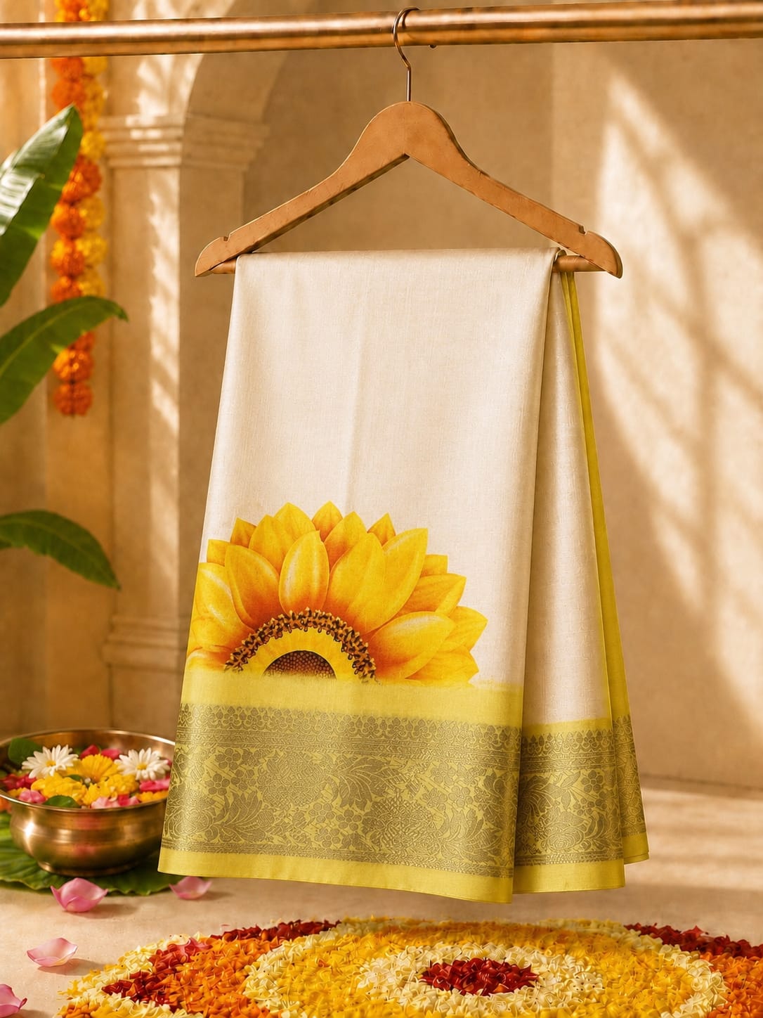 Onam festival soft dola 3D printing saree