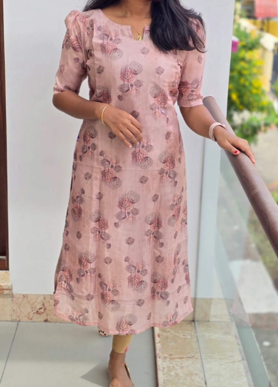 Anbarasi: Silk Cotton Straight Cut Kurti with Puff Sleeves - Full Lining, 41 Inch Length, S to XXL