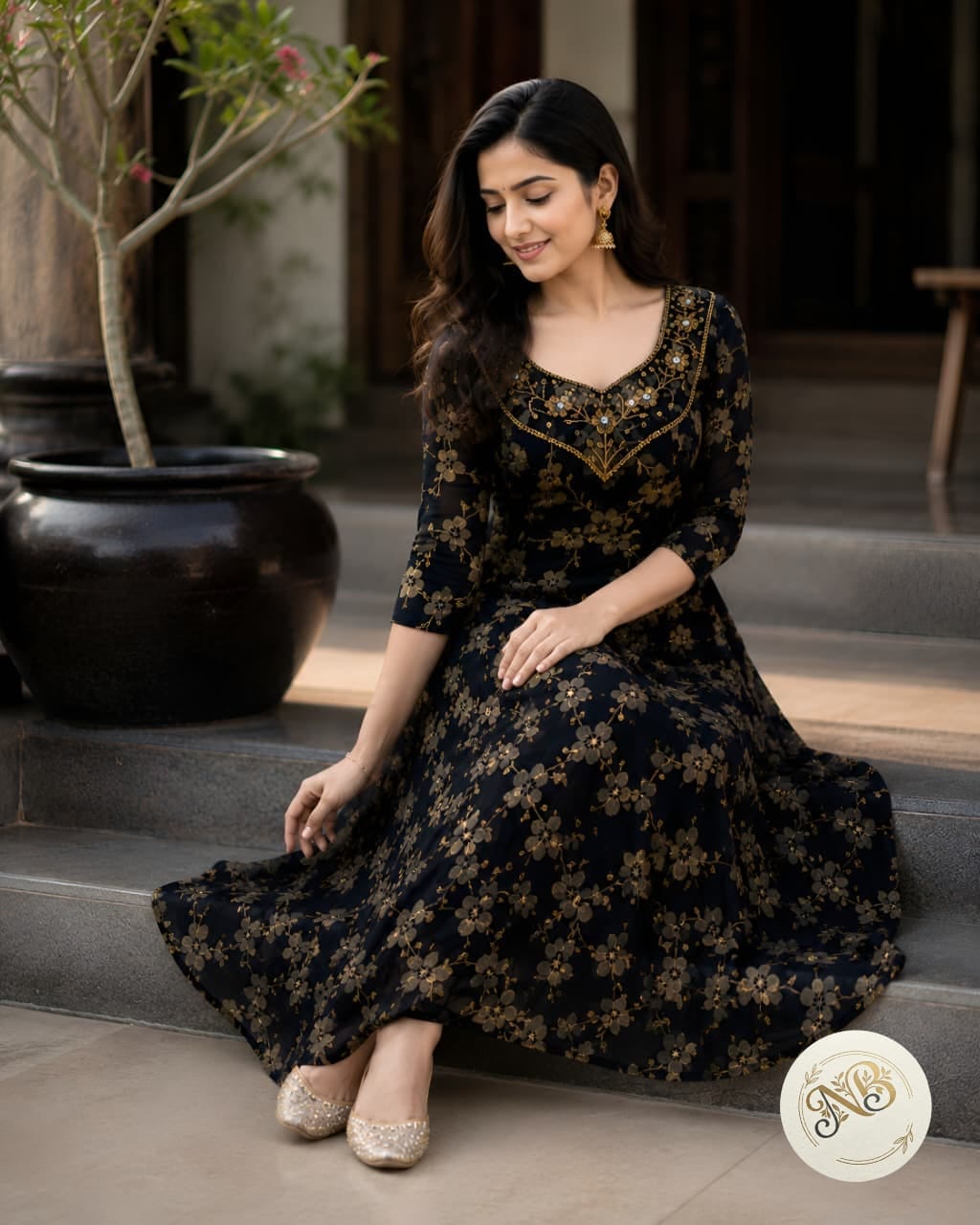 Georgette partywear A line handwork kurti with lining