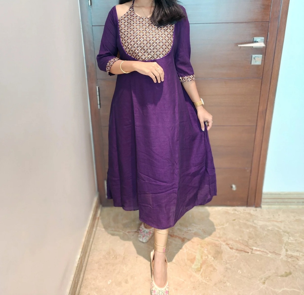 Aarral Vichitra Silk A-Line Kurti with Heavy Hand Work & Crepe Lining
