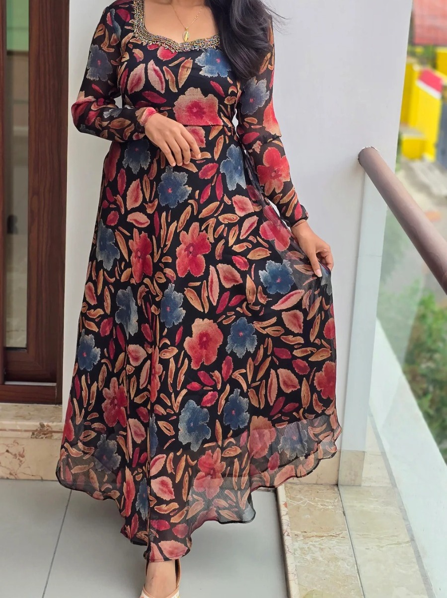 Georgette A-Line Kurtis with Crepe Lining – Elegant Women’s Kurta 45 Inch