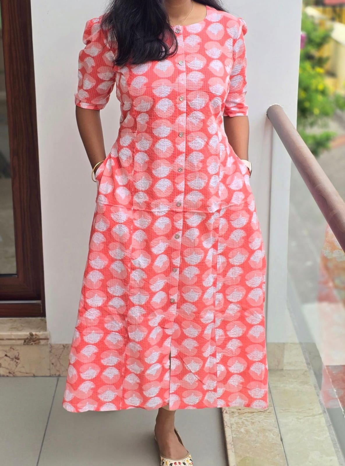 Anbarasi: Jaipur Cotton A-Line Dress - Puff Sleeves, 45-inch Length, Double Side Pockets, S-XXL Sizes