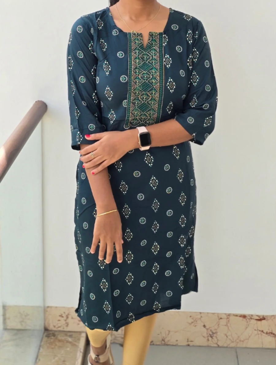 Anbarasi: Straight Cut Embroidered Rayon Kurtis with Pocket - 40-Inch Length, Sizes S to XXL