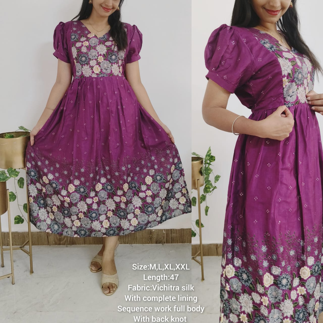 Vichitra Silk Feeding Dress with Full Sequins & Invisible Zips