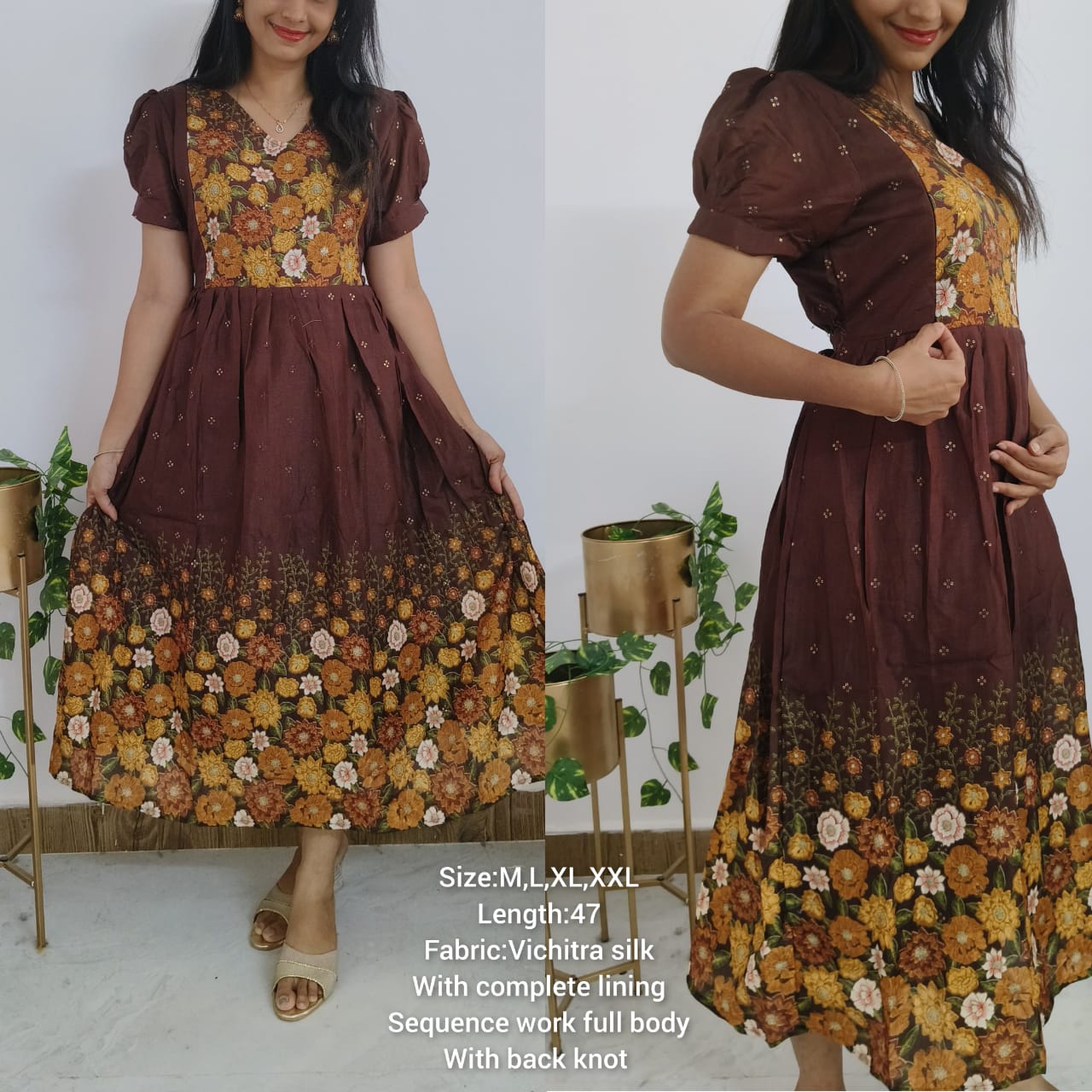 Vichitra Silk Feeding Dress with Full Sequin Work & Zip Access