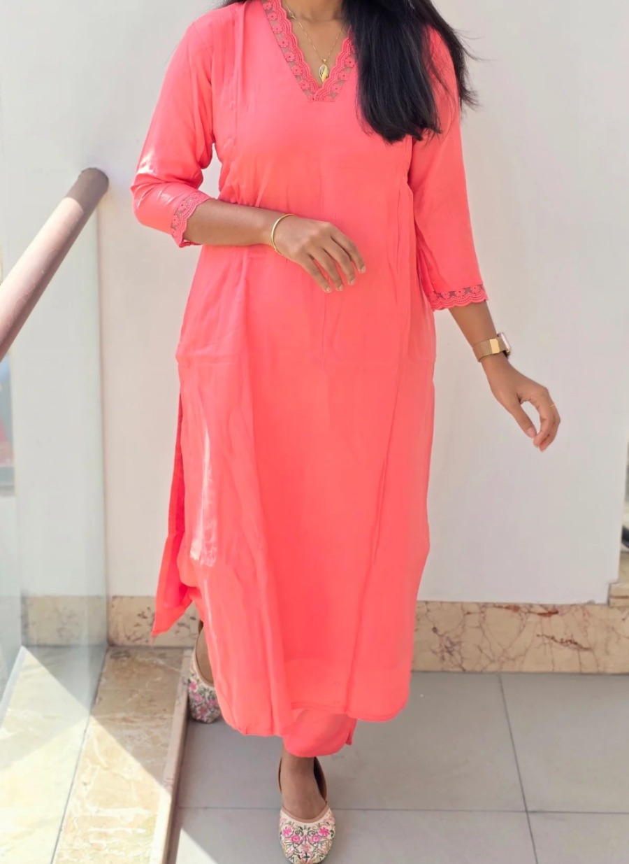 Cotton straight cut kurti + pant with lining 