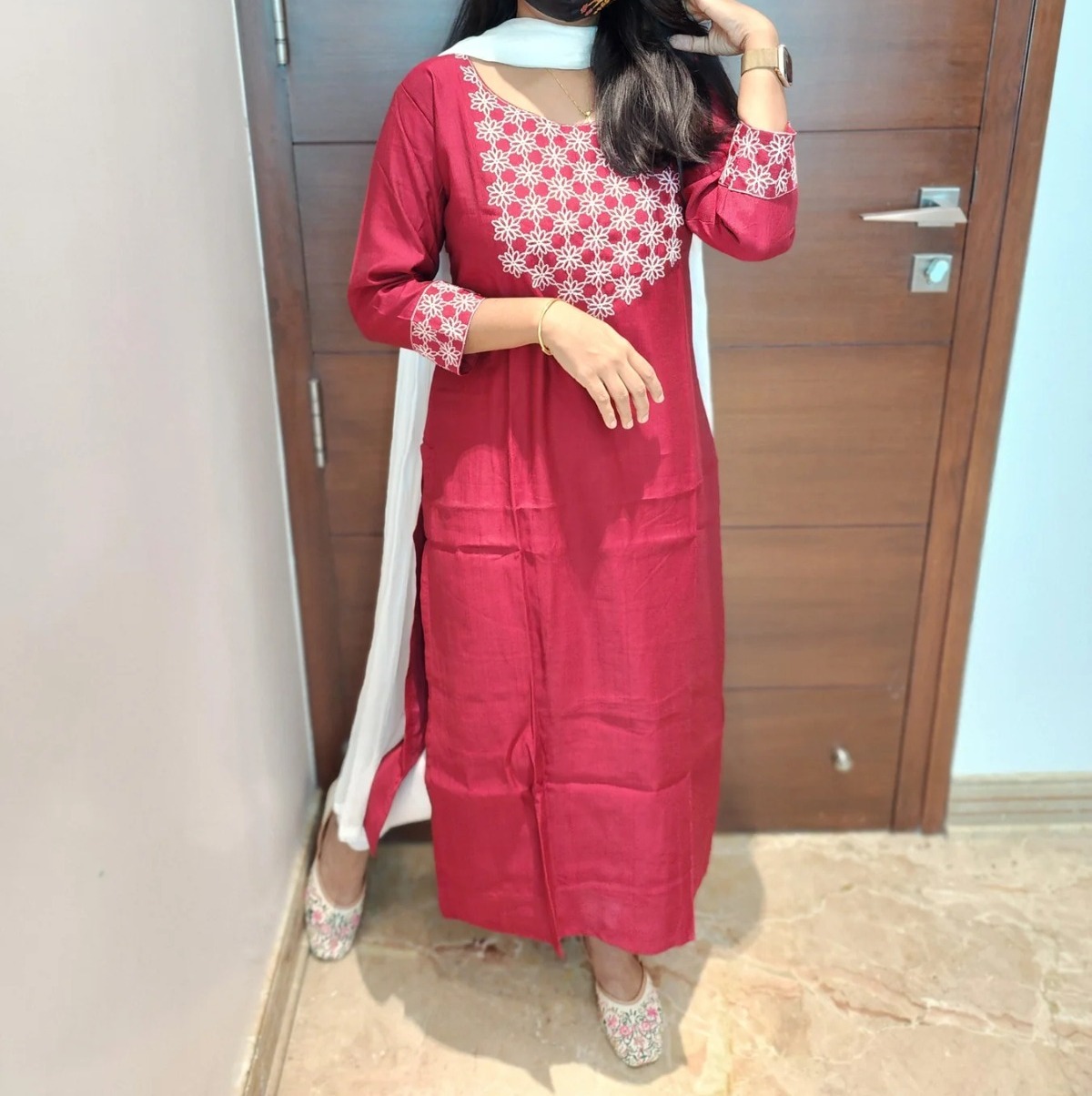 Silk cotton straight cut kurti