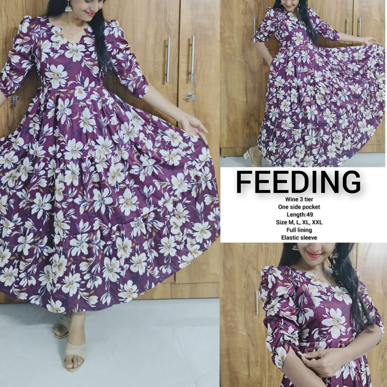 Anbarasi: Flared gown 3 tier with side pocket & lining 