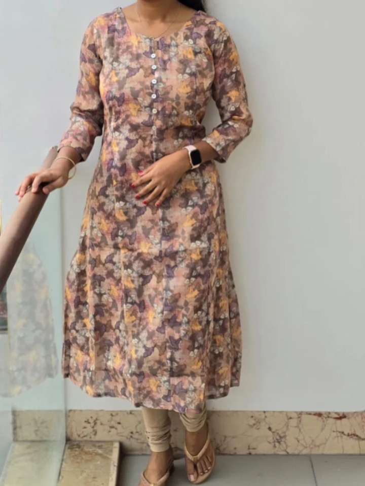 Anbarasi: Semi Umbrella Tissue Silk Kurti, 46-Inch Length, Available in Sizes S to XXL