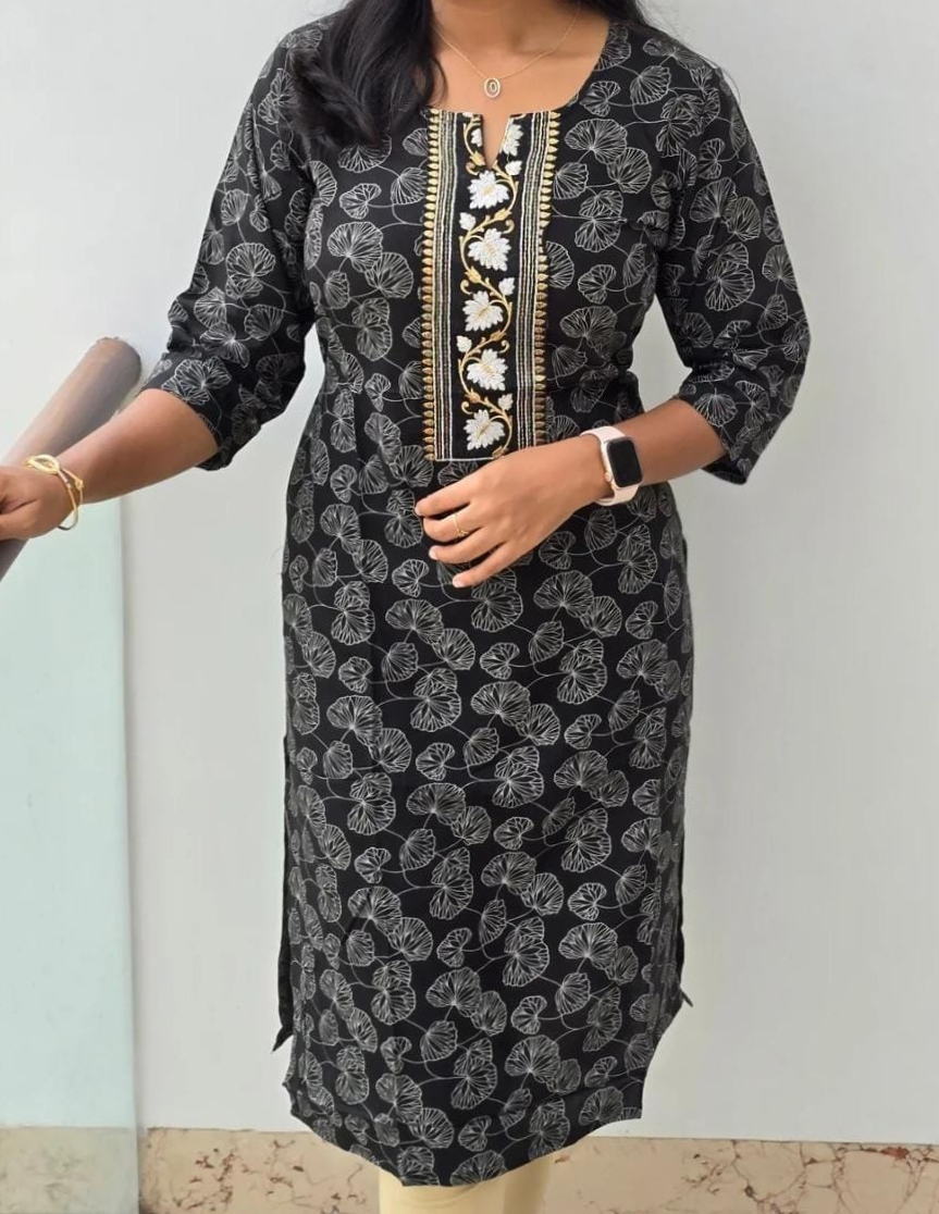 Anbarasi: Straight Cut Rayon Kurtis with Embroidery and Pocket - 40 inch Length | Available in Sizes S to XXL