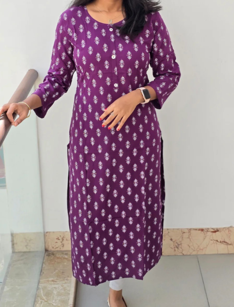 Anbarasi: Straight Cut Rayon Kurti, 43-Inch Length, Available in Sizes S to XXL