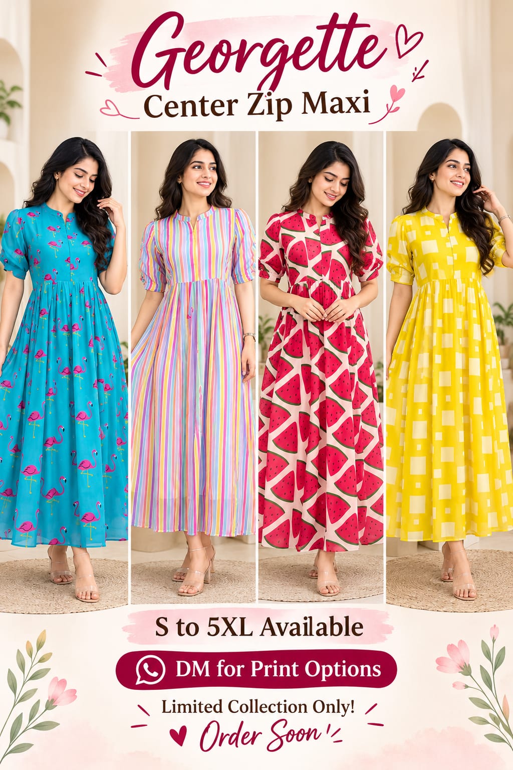 Georgette center zip maxi