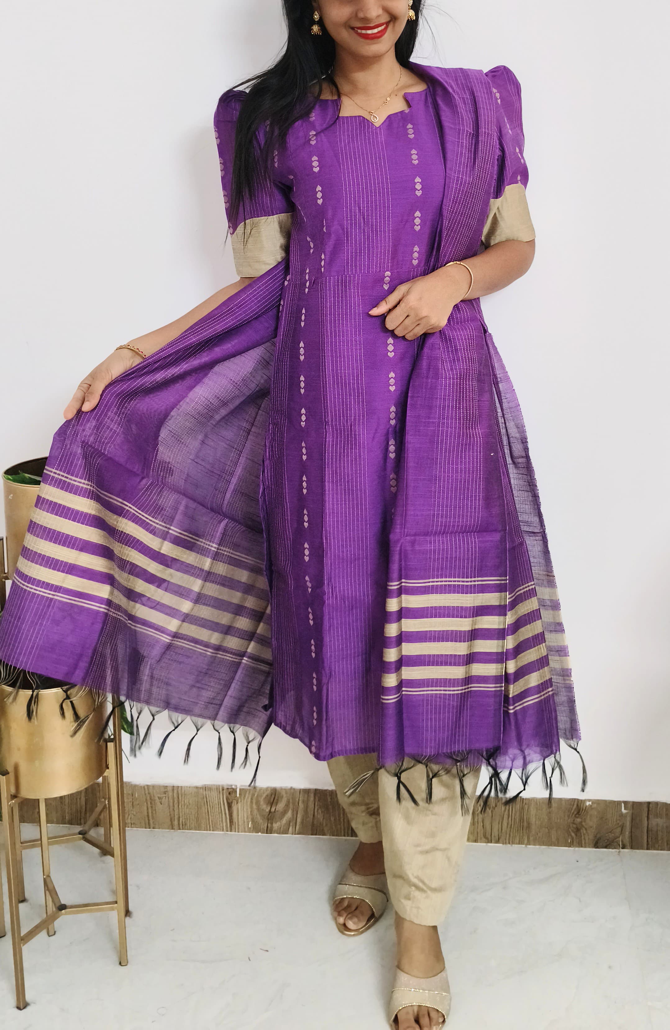 Semi Silk Maternity & Feeding Dress Set with Cotton Lining – Ethnic Style