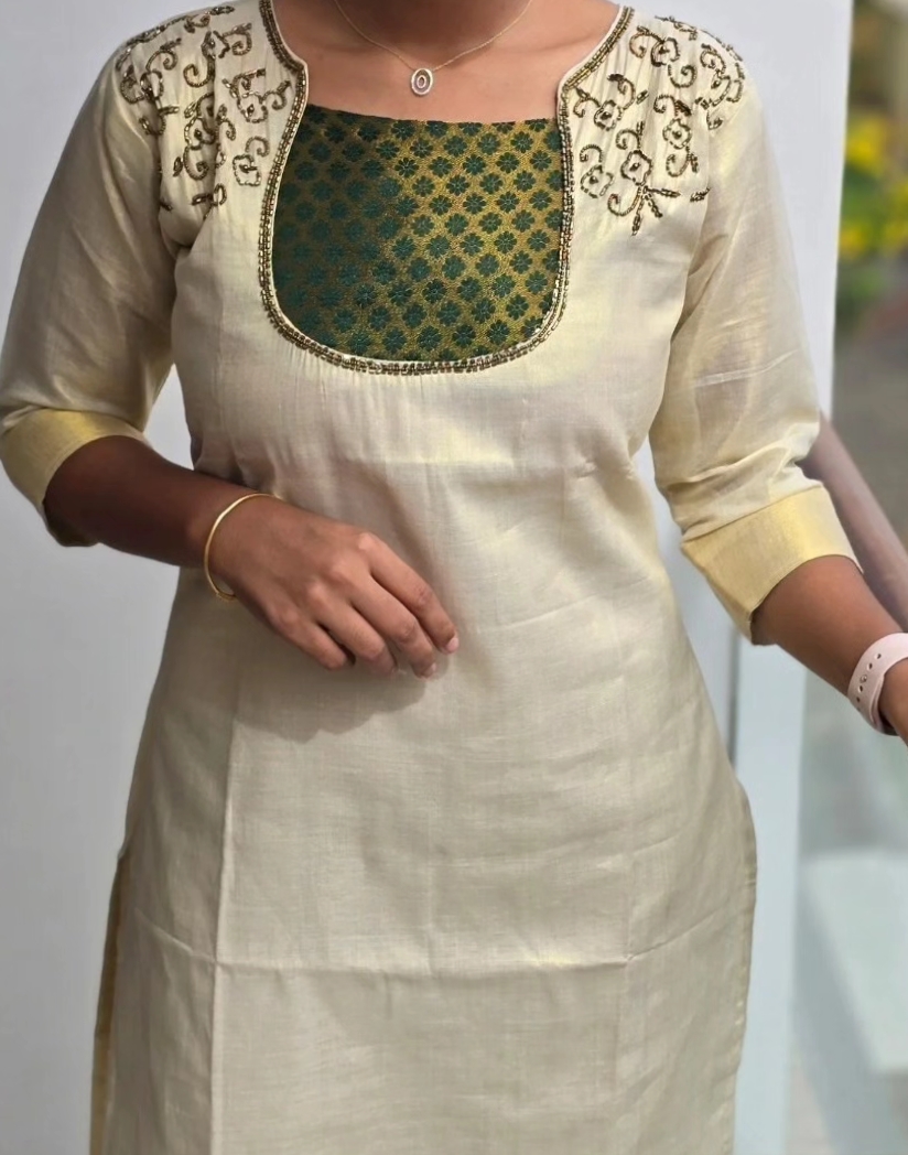 Anbarasi: Straight Cut Silk Cotton Kurti with Elbow Sleeves & Full Lining - 46-Inch Length, Sizes M to XXL