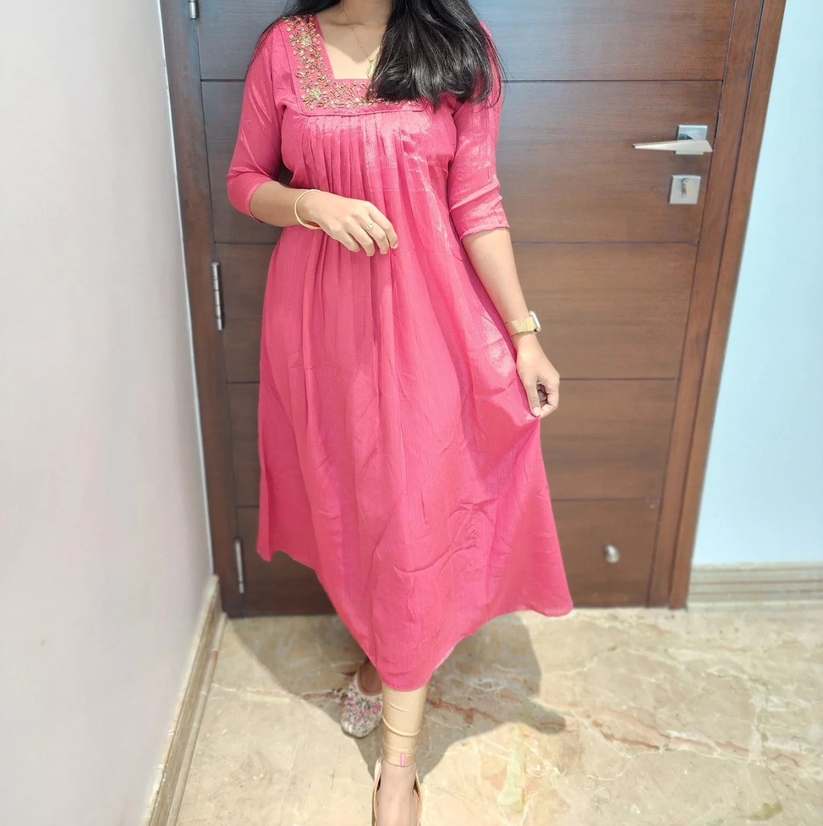 Elegant Vichitra Silk A-Line Kurti with Lining - Classic Indian Kurtis