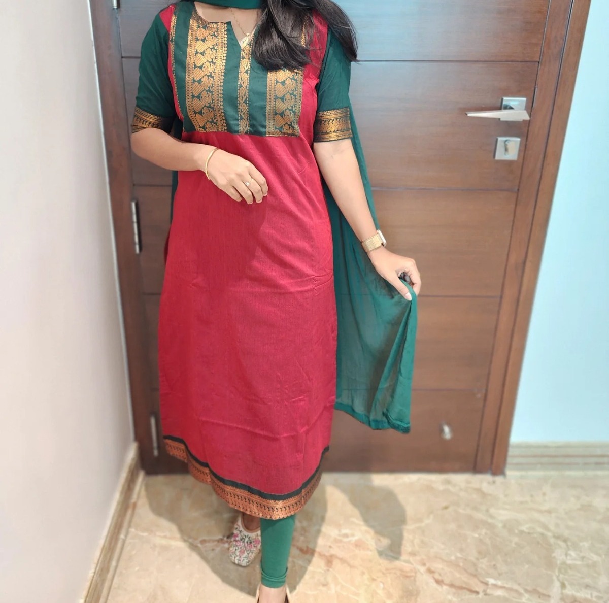 Anbarasi: Chettinad Cotton Straight Cut Kurti with Lining | Elegant Ethnic Wear