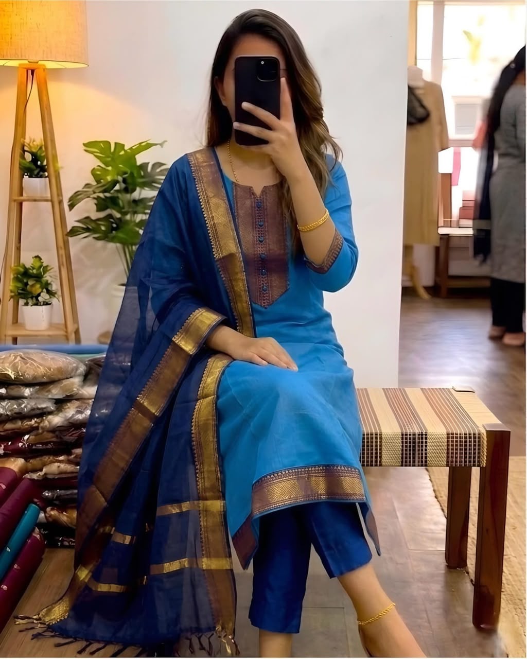 Kanchi cotton with zari work 3 pcs set