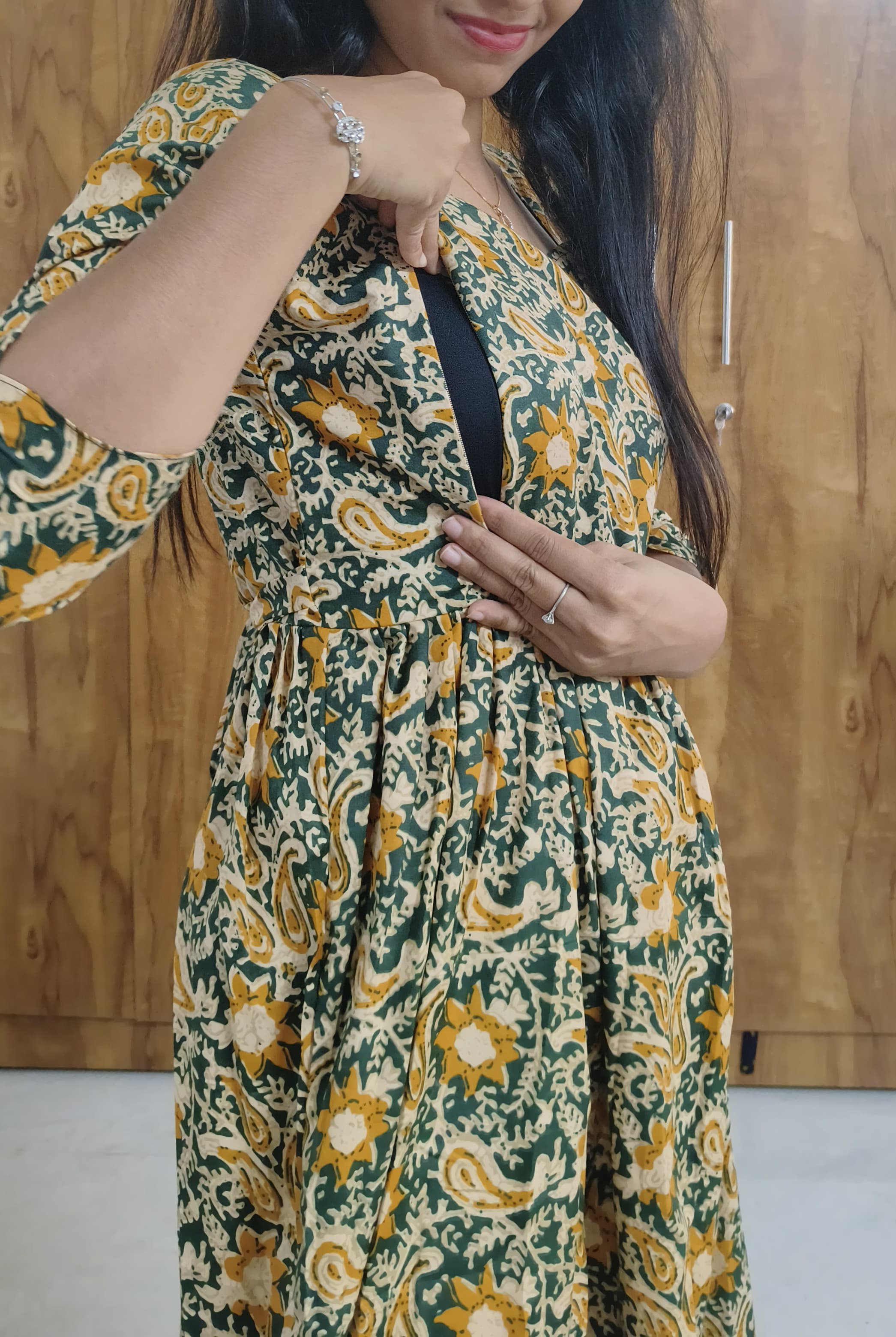 Cotton kalamkari print 2 tier feeding dress