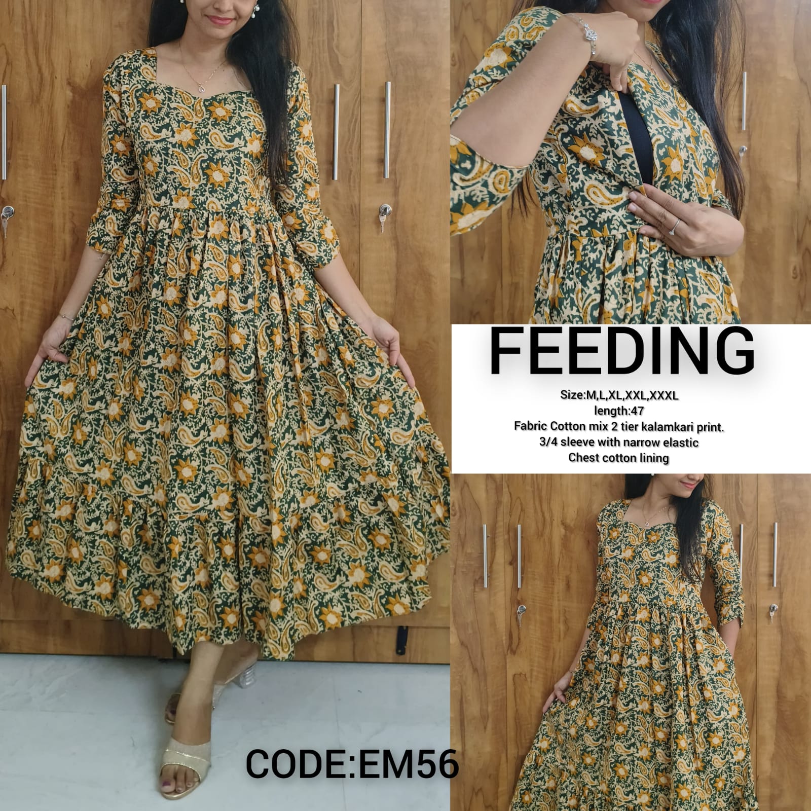 Anbarasi: Cotton kalamkari print 2 tier feeding dress