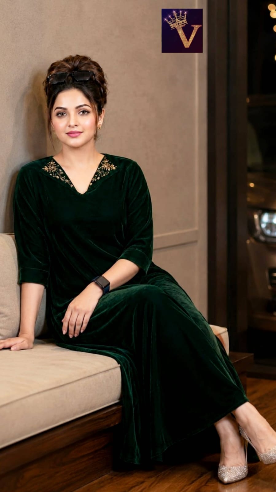 Premium velvet A line kurti with handwork