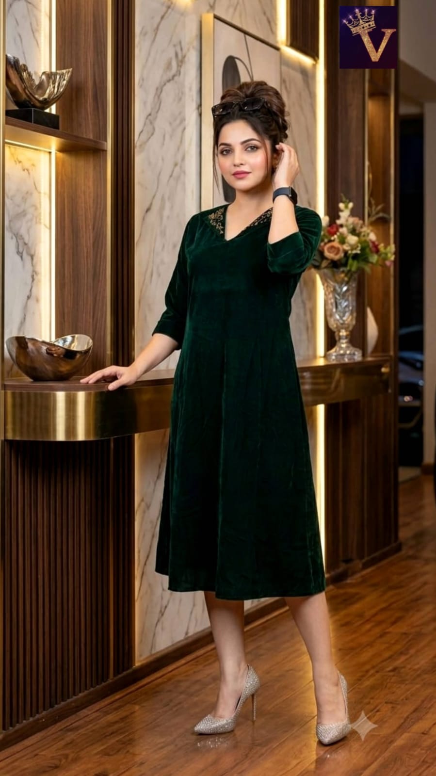 Anbarasi: Premium velvet A line kurti with handwork