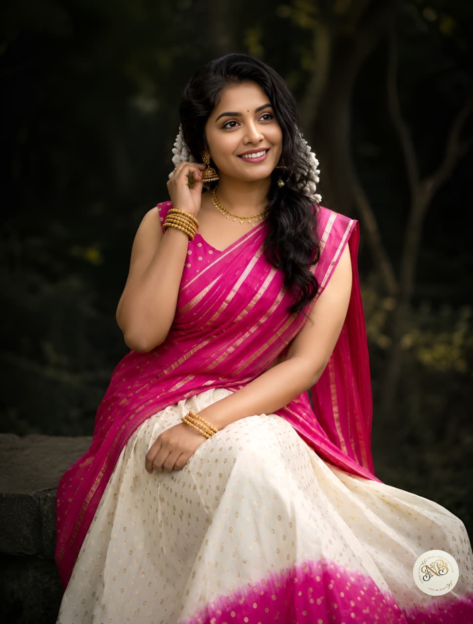 Chanderi silk dhavani set stitched
