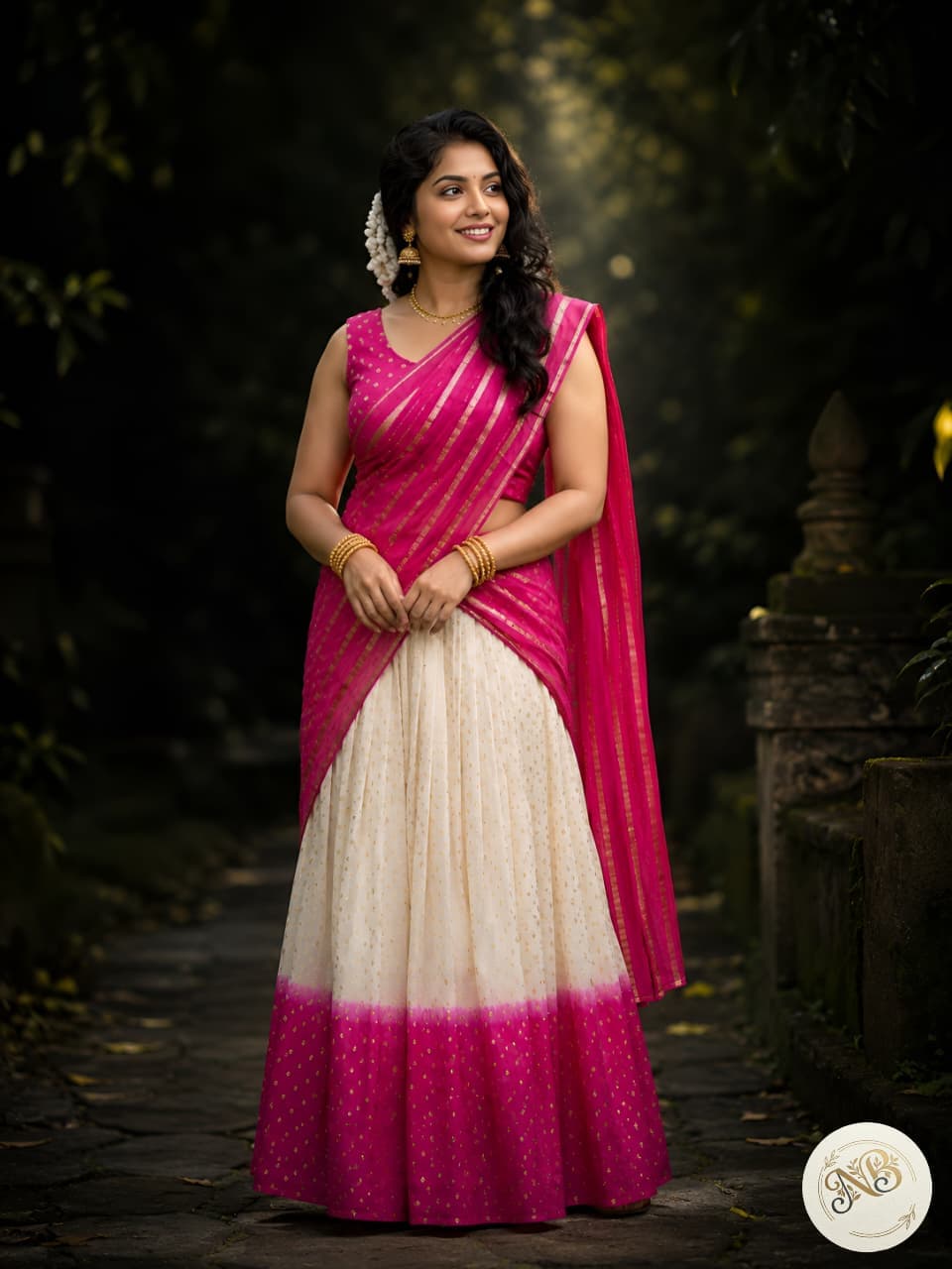 Anbarasi: Chanderi silk dhavani set stitched