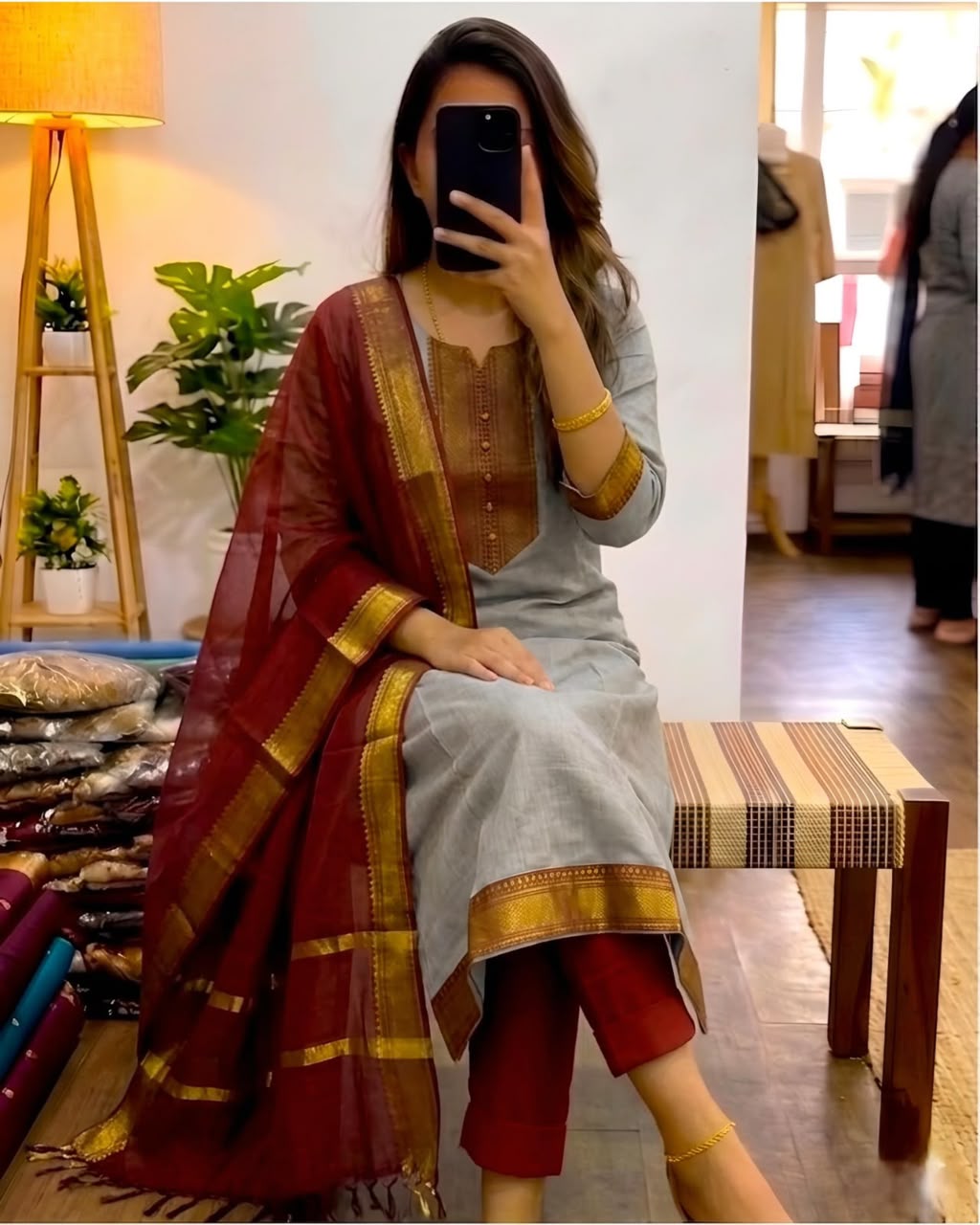 Kanchi cotton with zari work 3 pcs set